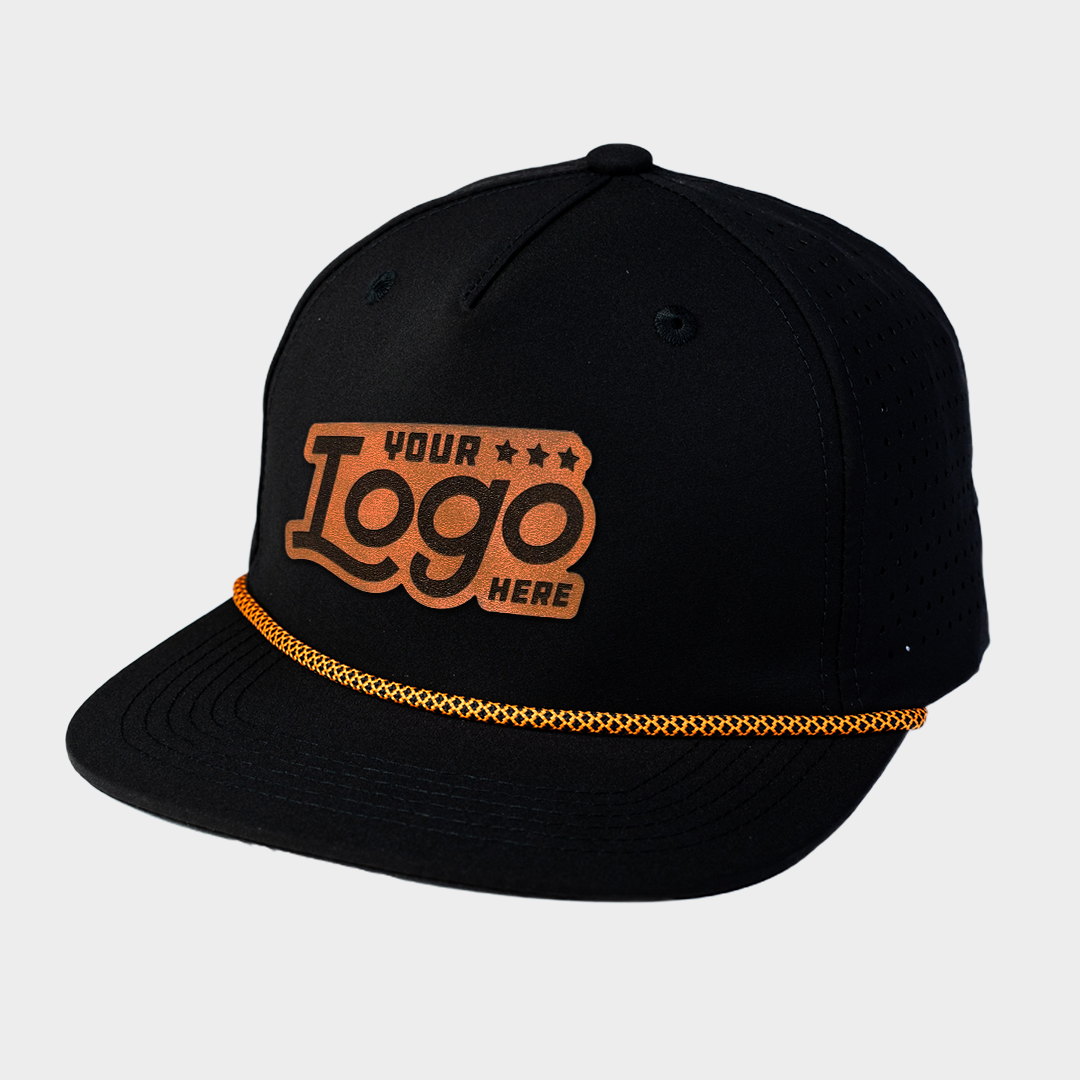 Custom Leather Patch Perforated Structured Rope - Blank Rope Hats Hat