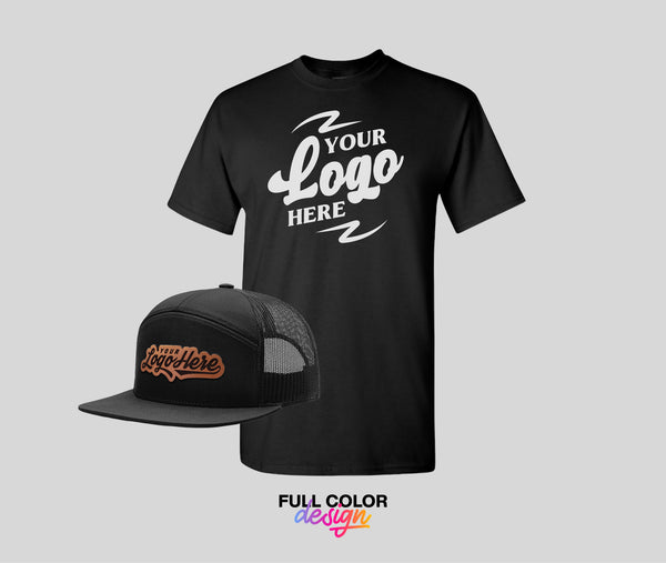 Black T-shirt With A Flat Bill Seven-Panel Leather Patch Hat Richardson 168