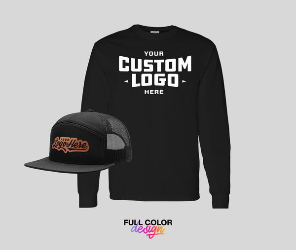 Black Long Sleeve T-shirt With A Flat Bill Seven-Panel Leather Patch Hat Richardson 168