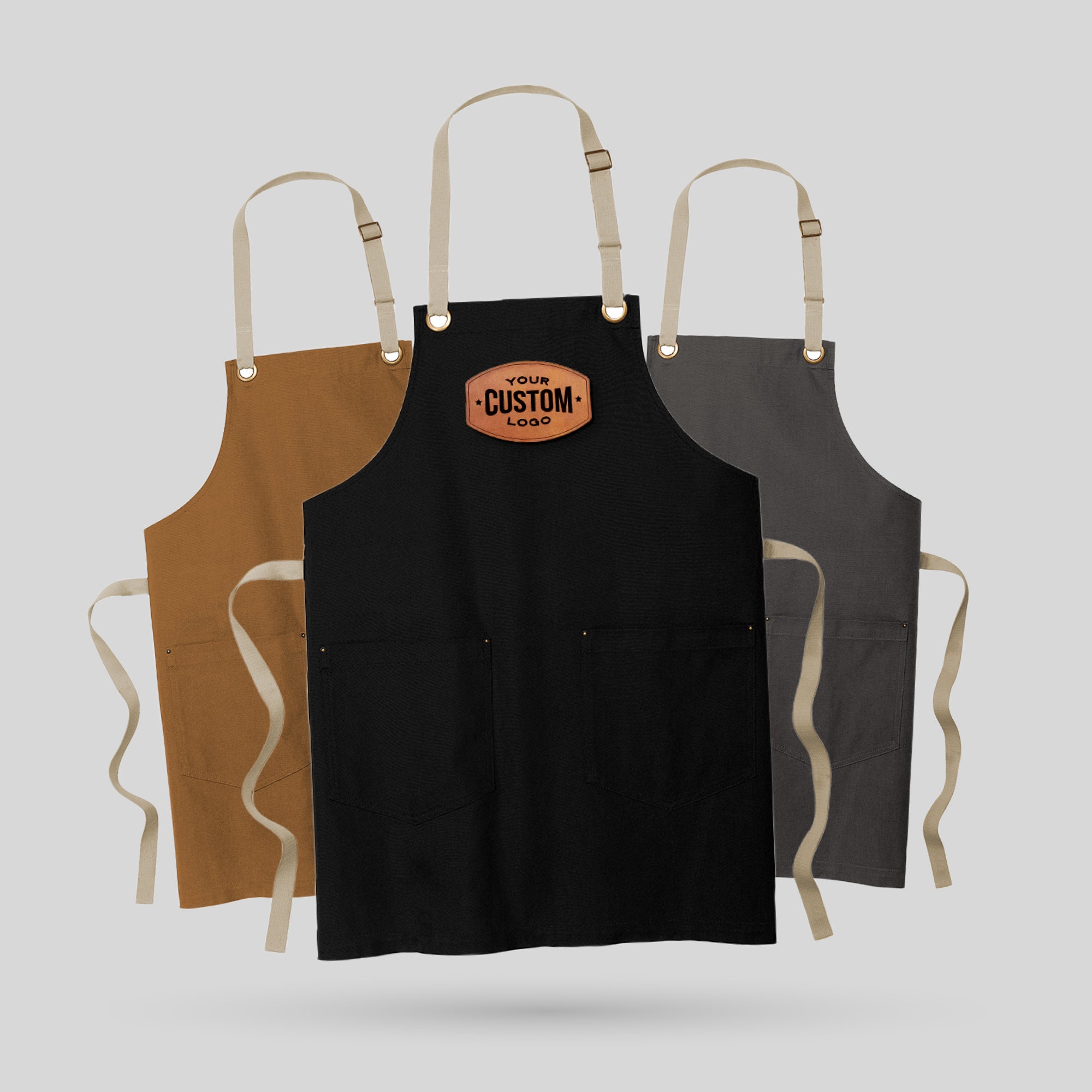 Personalized Apron with leather patch to engrave text or logo online