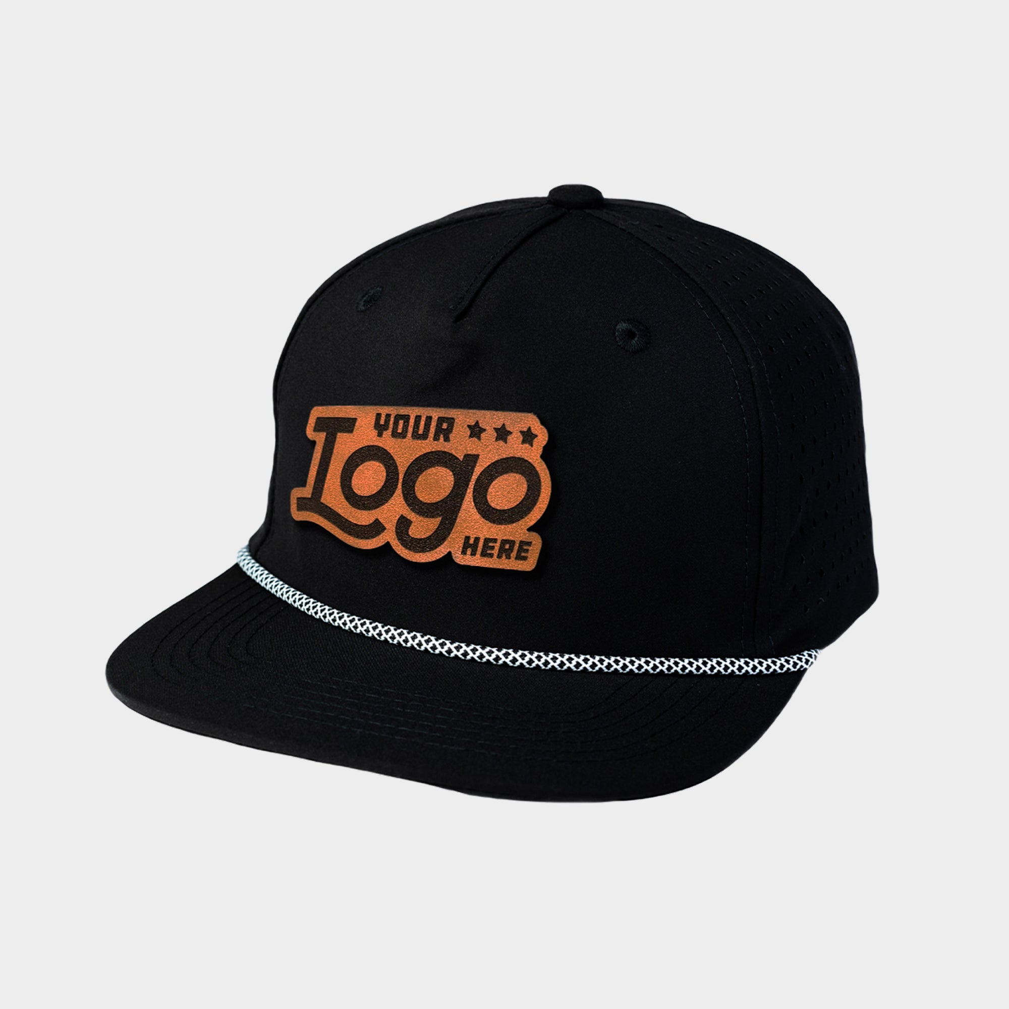 Custom Leather Patch Perforated Structured Rope - Blank Rope Hats