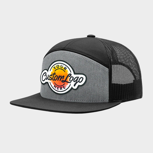 Custom Full-Color Leather Patch Seven-Panel Flat Bill Hat - Richardson 168