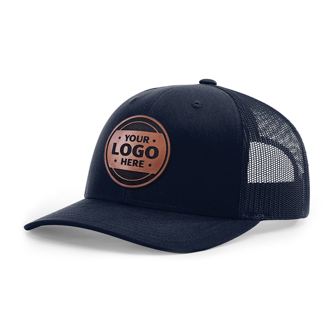 Custom Leather Patch Hat - Navy Blue/White