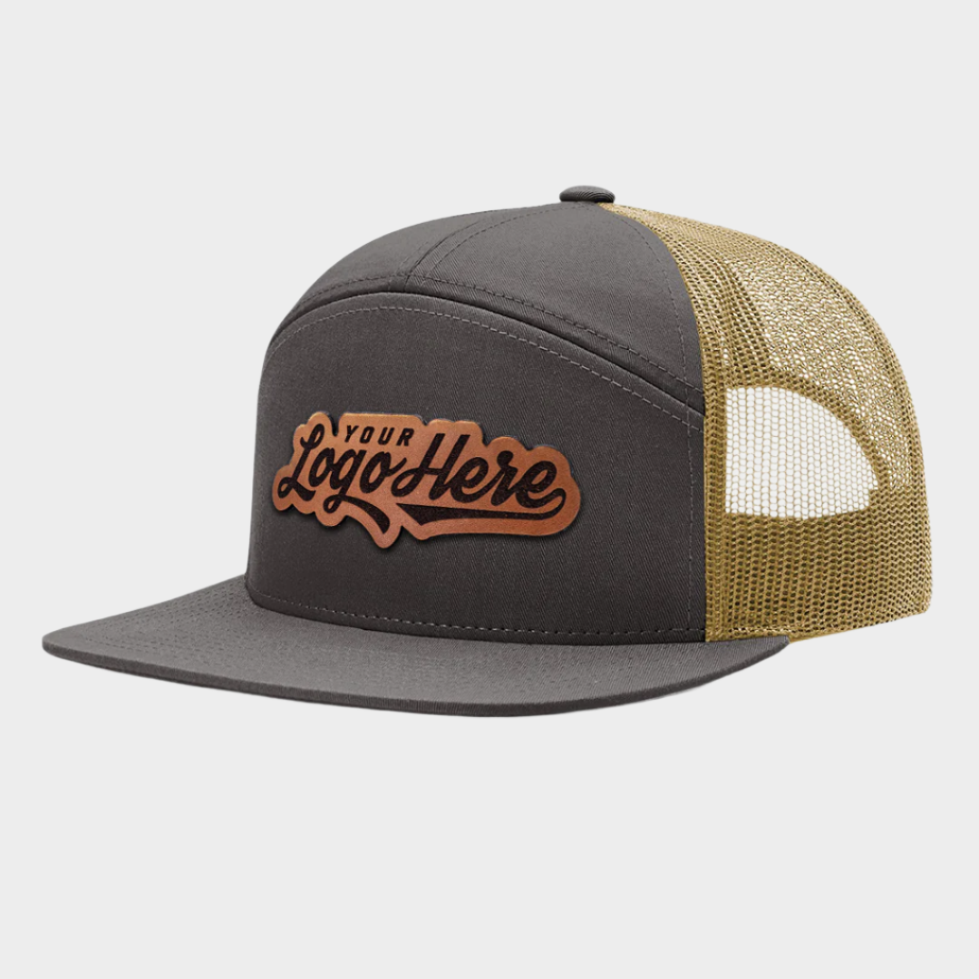 Flat Bill Seven-Panel Leather Patch Hat - Richardson 168